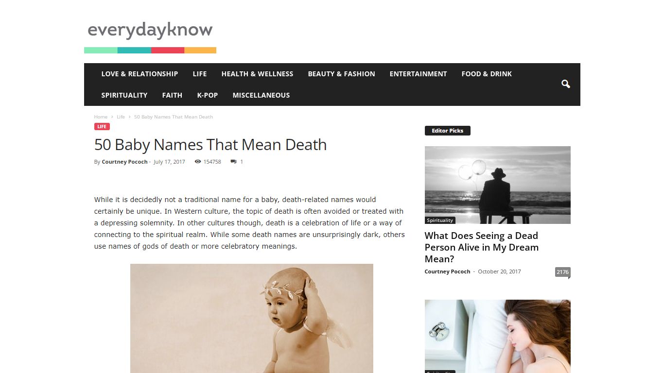 50 Baby Names That Mean Death - EverydayKnow.com